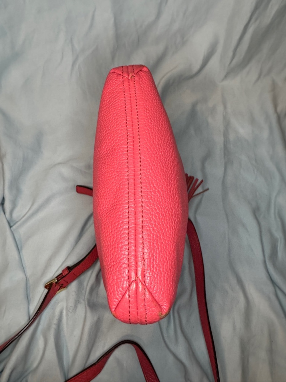 Michael Kors Pebbled Leather Tassel Crossbody Bag Coral Pink Gold Tone - Picture 6 of 8
